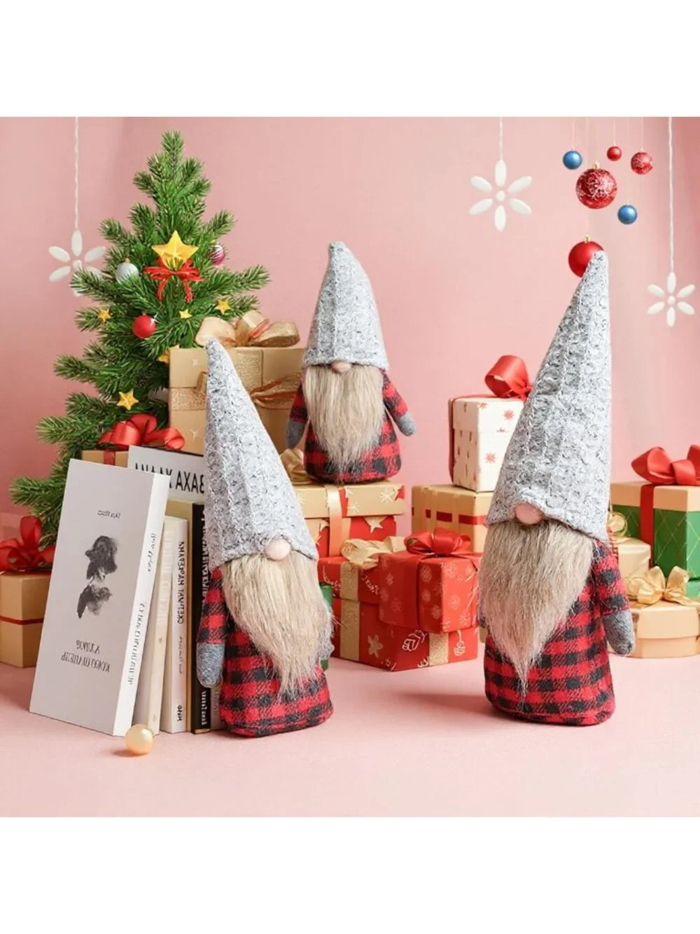 Handmade Christmas Gnomes Decorations - 3 Pack Nordic Elf Santa Figurines for